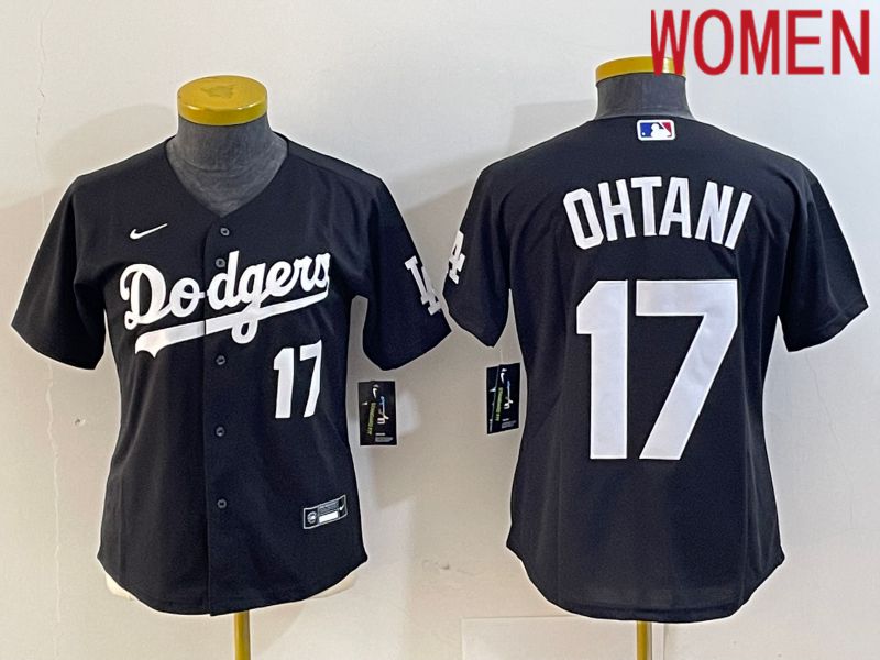 Women Los Angeles Dodgers #17 Ohtani Black Nike Game MLB Jersey style 3->women mlb jersey->Women Jersey